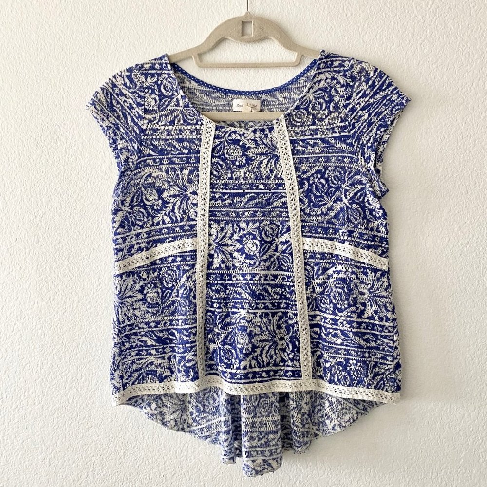 Anthropologie Meadow Rue - Blue & White Crochet Top